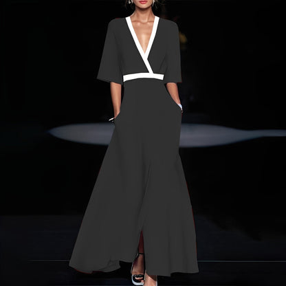 Women's V-Neck A-Line Maxi Dress