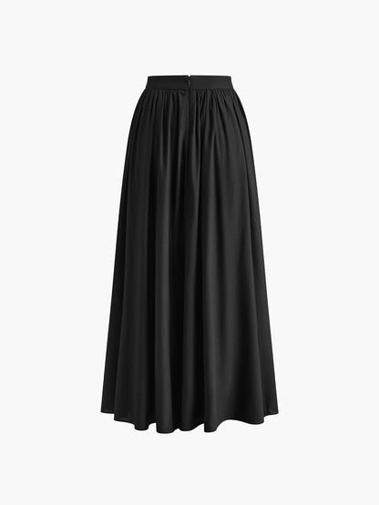 Women's High Waist A-Line Maxi Skirt Pleated with Pockets