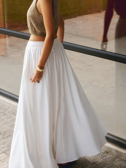 Women's High Waist A-Line Maxi Skirt Pleated with Pockets