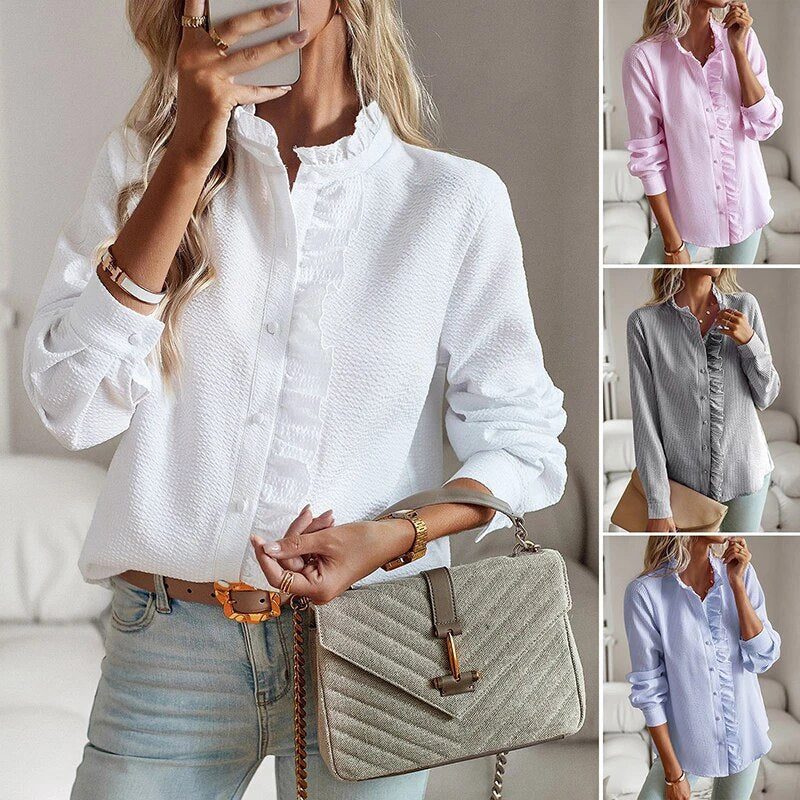 Image of Lisa | Women's Ruffle Button-Down Long Sleeve Shirt