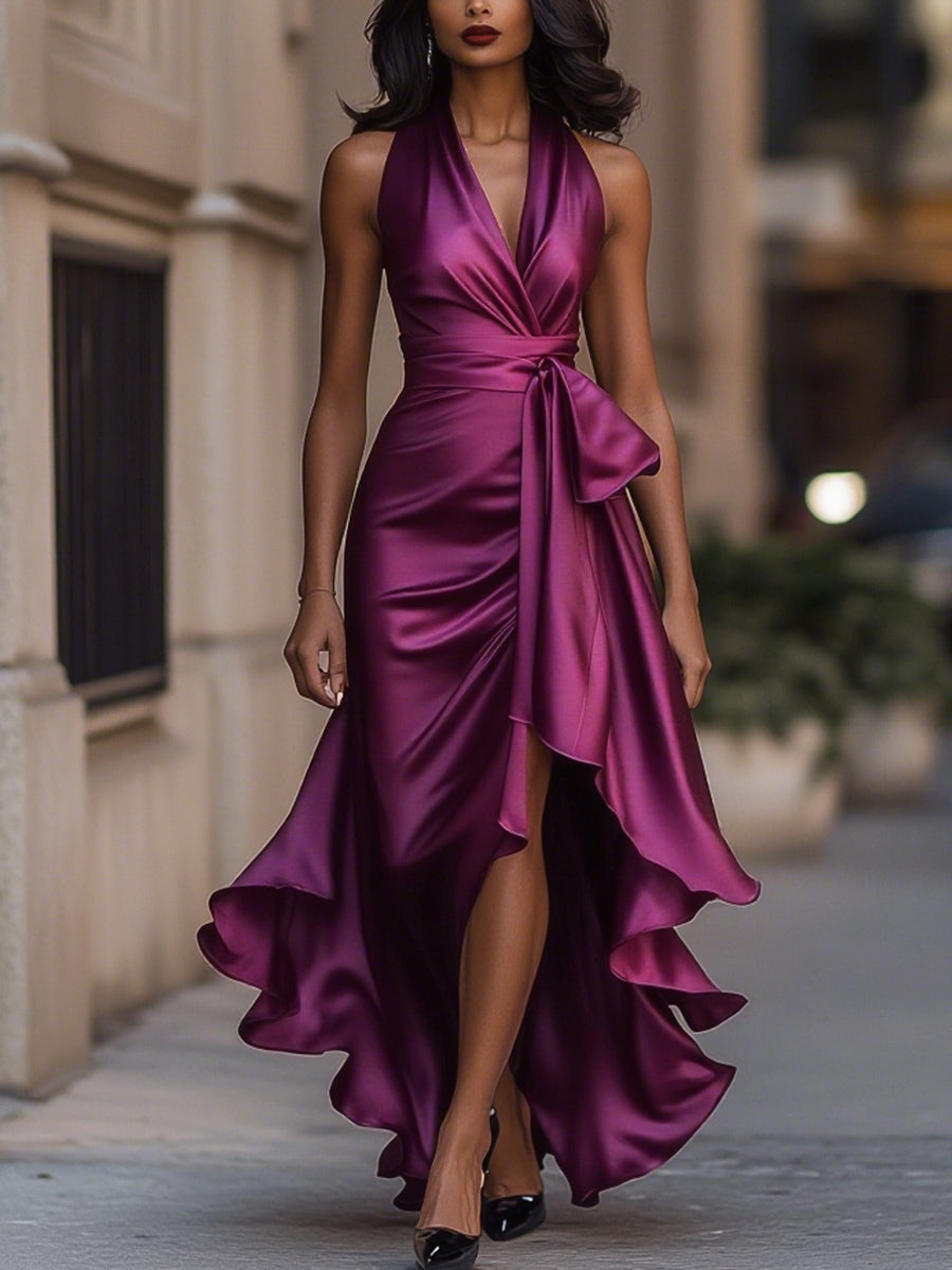 Image of Lisa | Women's V-Neck Sleeveless Wrap Midi Dress