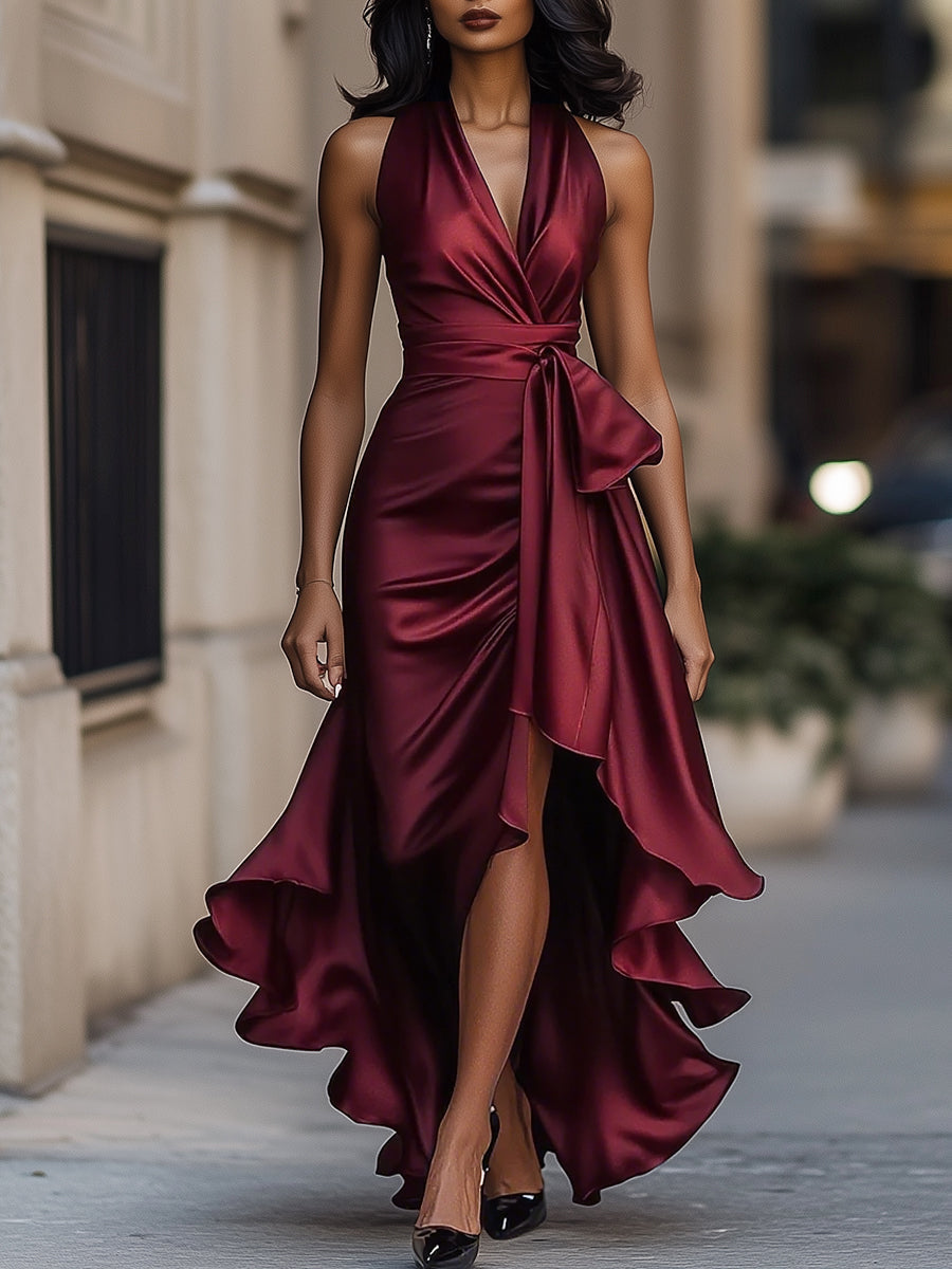 Image of Lisa | Women's V-Neck Sleeveless Wrap Midi Dress