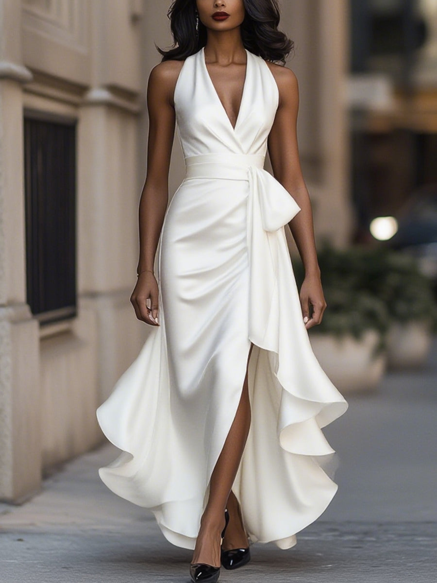 Image of Lisa | Women's V-Neck Sleeveless Wrap Midi Dress