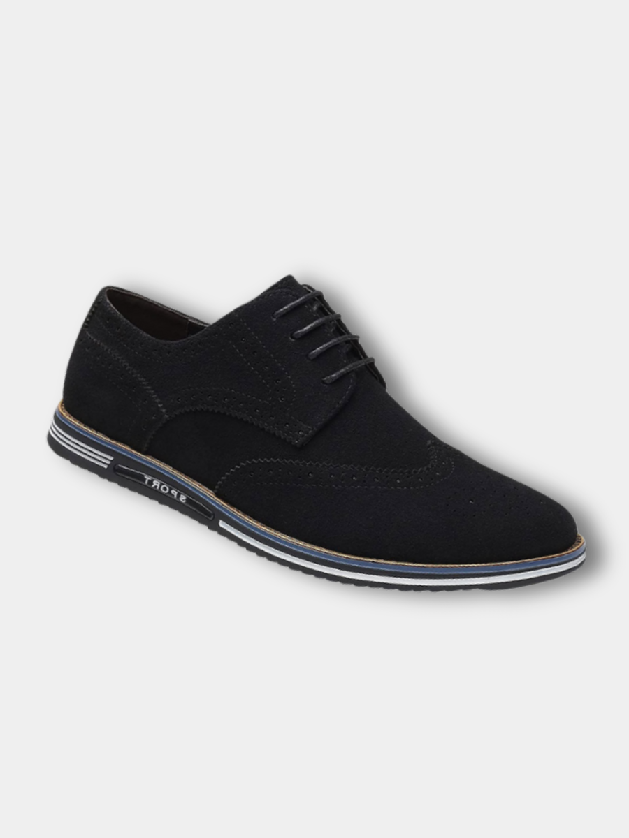 Men's Wingtip Oxford Shoes Leather Lace-Up Black - VibreMode