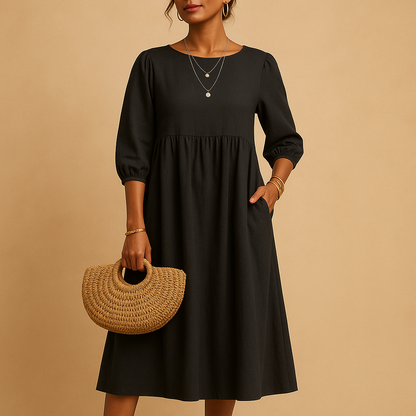 Long casual maxi dress with round neck for women in solid color, ideal for everyday wear and casual chic outfits in spring and summer.