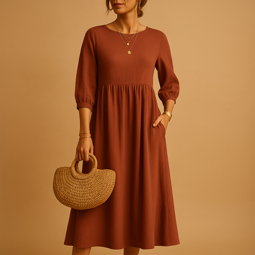 Women's Casual Maxi Dress Round Neck - VibreMode