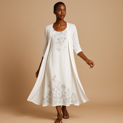 Elegant Women's Maxi Dress with Matching Jacket - VibreMode