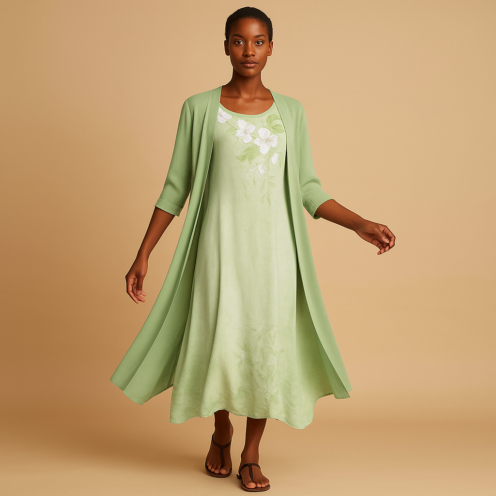 Long dress with matching blouse jacket for women featuring a flattering silhouette and elegant design, ideal for work, dinners, and formal occasions.