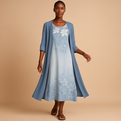 Long dress with matching blouse jacket for women featuring a flattering silhouette and elegant design, ideal for work, dinners, and formal occasions.