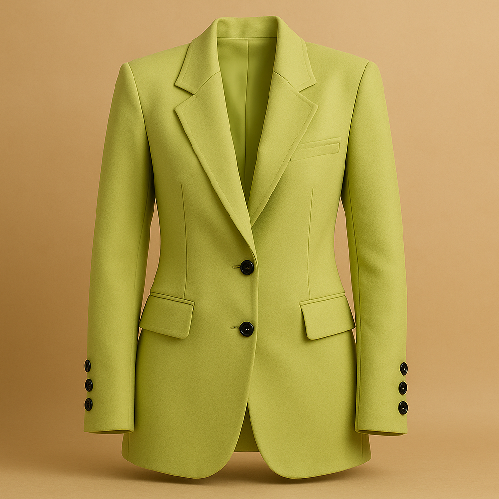 Long elegant blazer for women with a timeless silhouette and modern details, available in classic neutral colors.