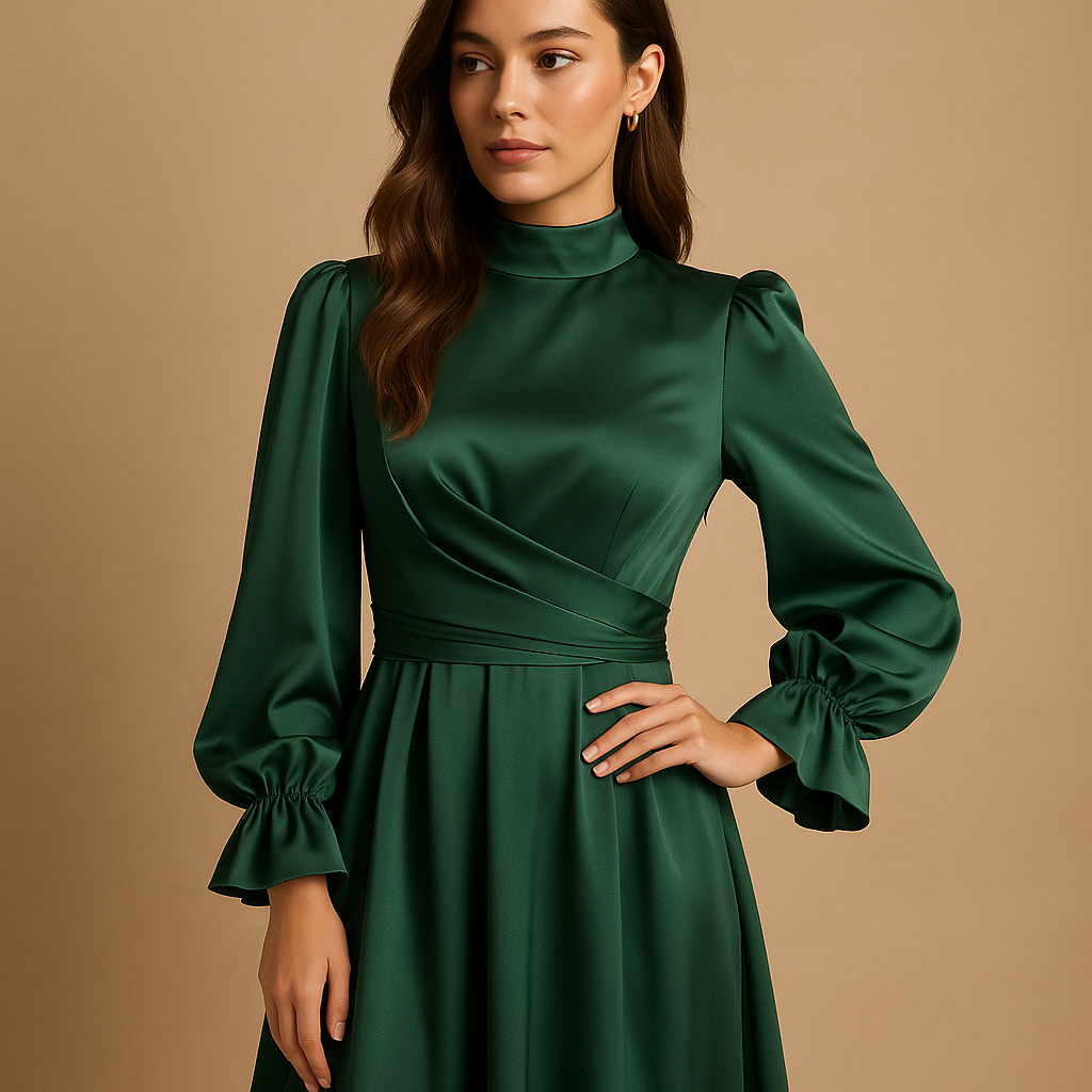 Slim Fit Ladies Dress with Cinched Waist Belt - VibreMode