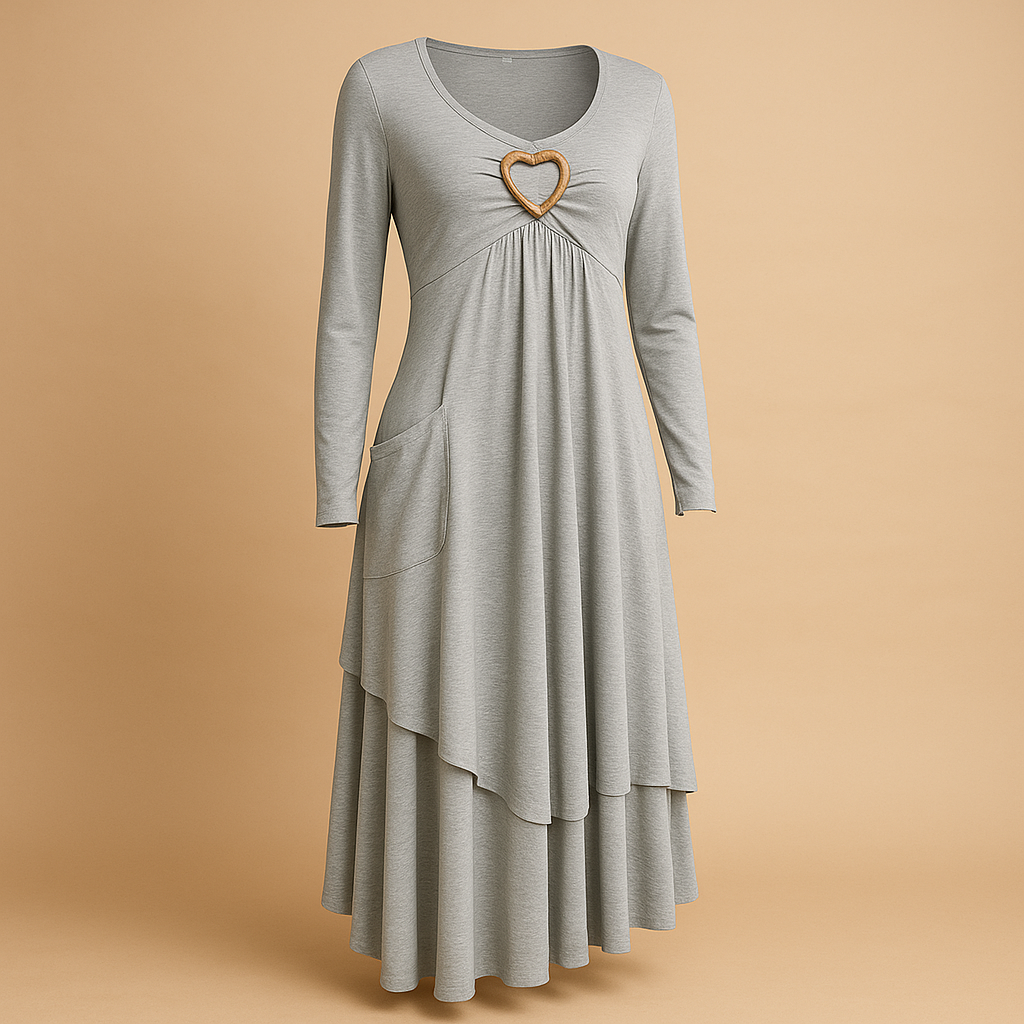 Long sleeve A-line maxi dress for women with round neckline, pockets, and flowing silhouette, perfect for office wear, dinners, and casual outings.