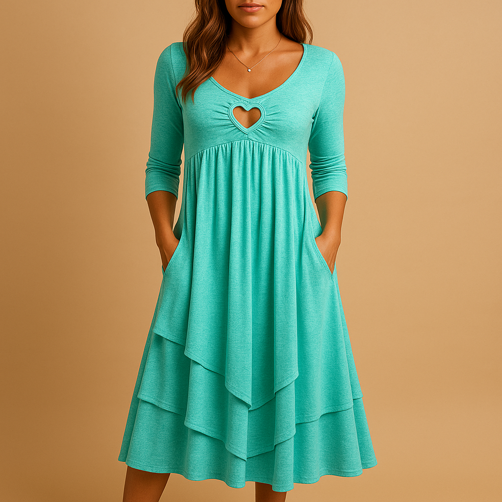 Long sleeve A-line maxi dress for women with round neckline, pockets, and flowing silhouette, perfect for office wear, dinners, and casual outings.