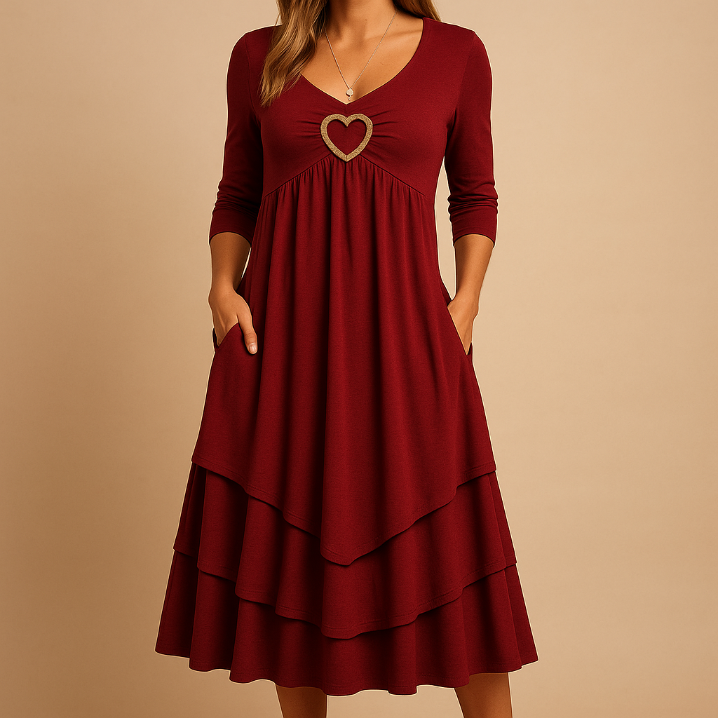 Long sleeve A-line maxi dress for women with round neckline, pockets, and flowing silhouette, perfect for office wear, dinners, and casual outings.