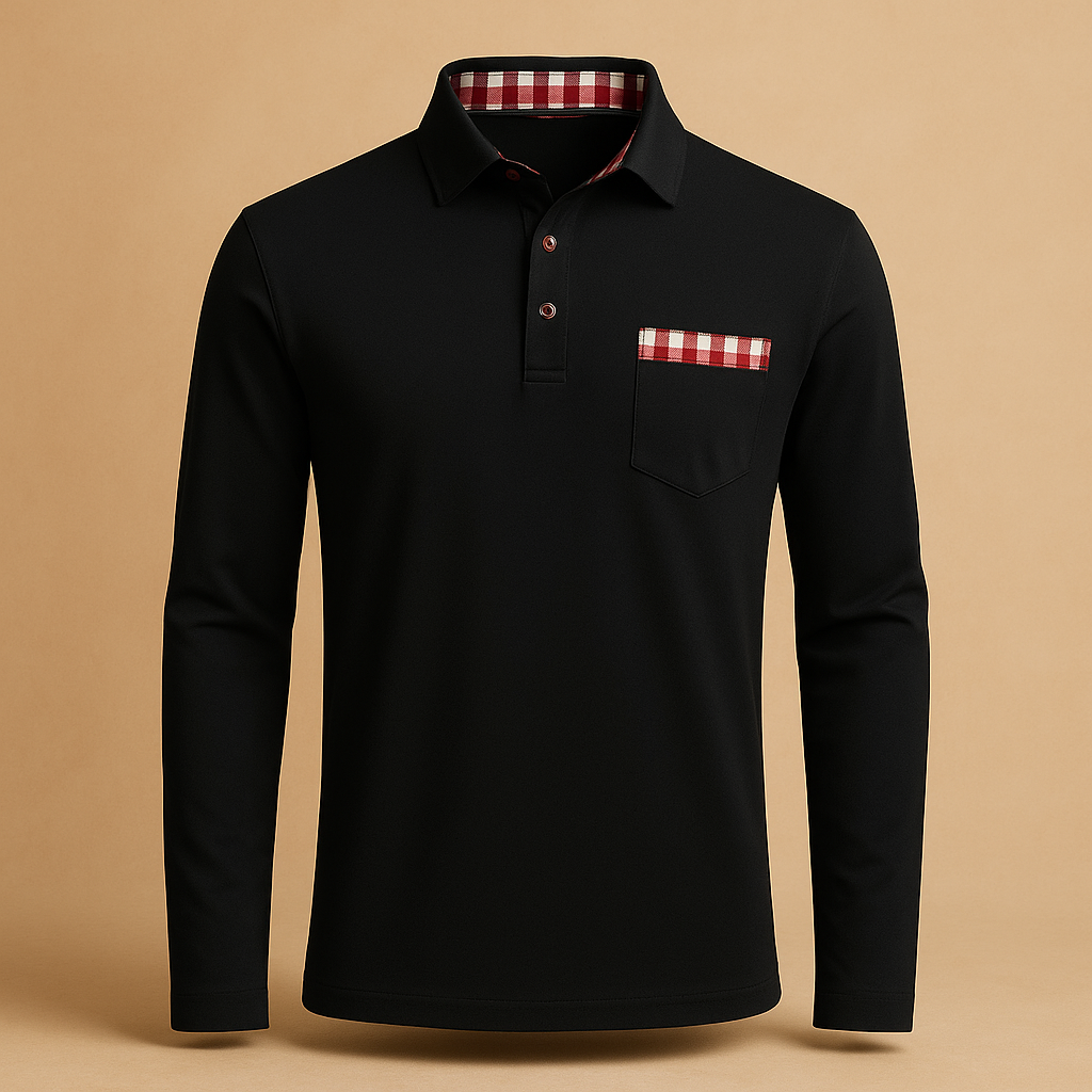 Long sleeve polo shirt for men with a classic collar and comfortable fit, ideal for casual outfits and business casual everyday wear.