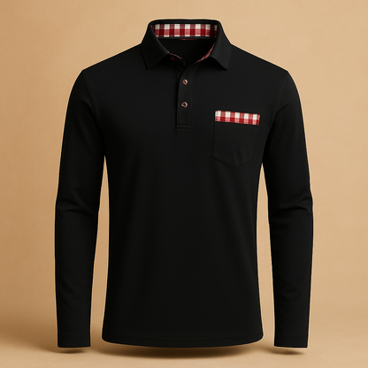 Long sleeve polo shirt for men with a classic collar and comfortable fit, ideal for casual outfits and business casual everyday wear.