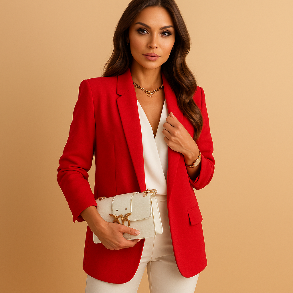 Long tailored blazer for women with a structured cut in classic colors, perfect for office wear, business meetings, and formal occasions.