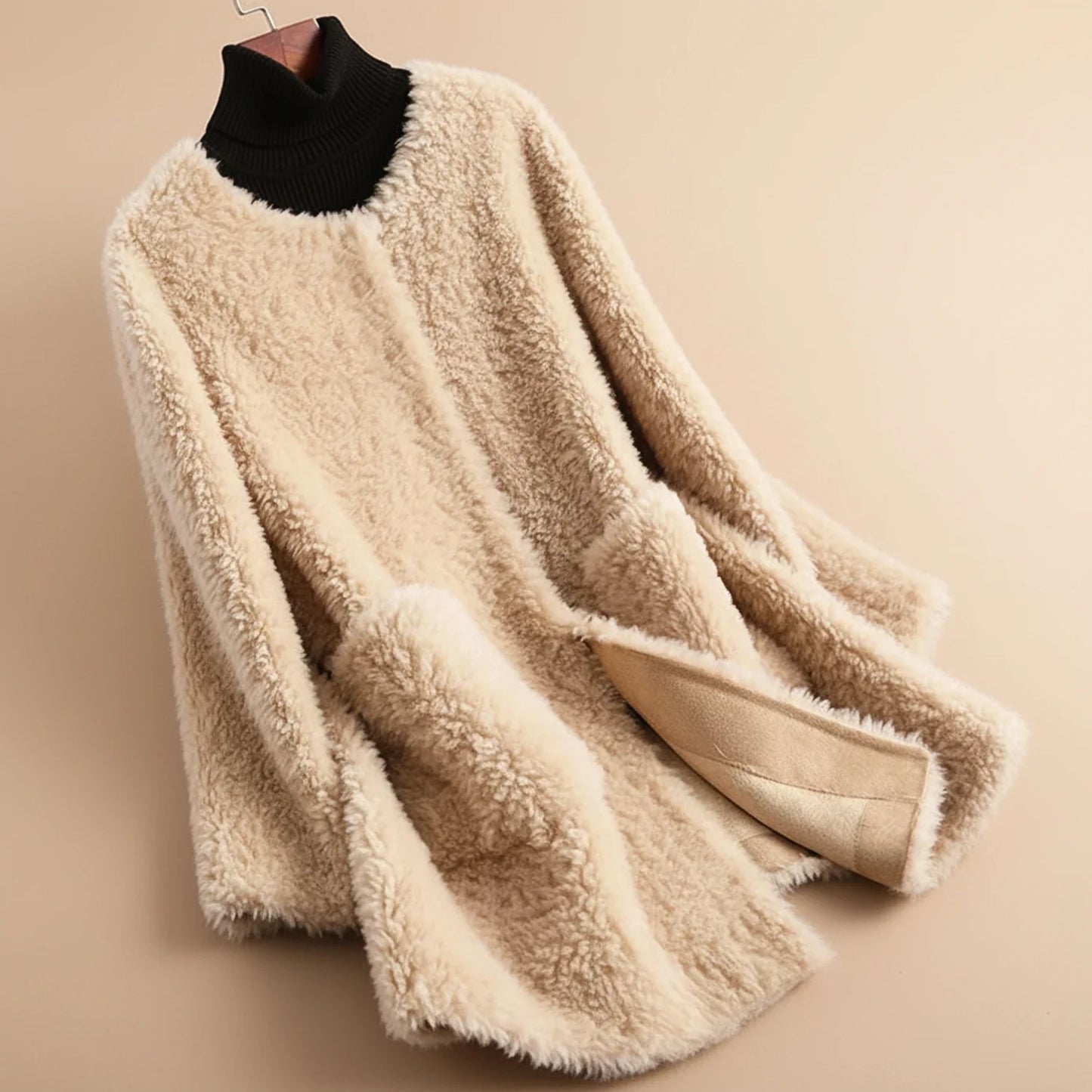Women's Teddy Coat Long Collarless