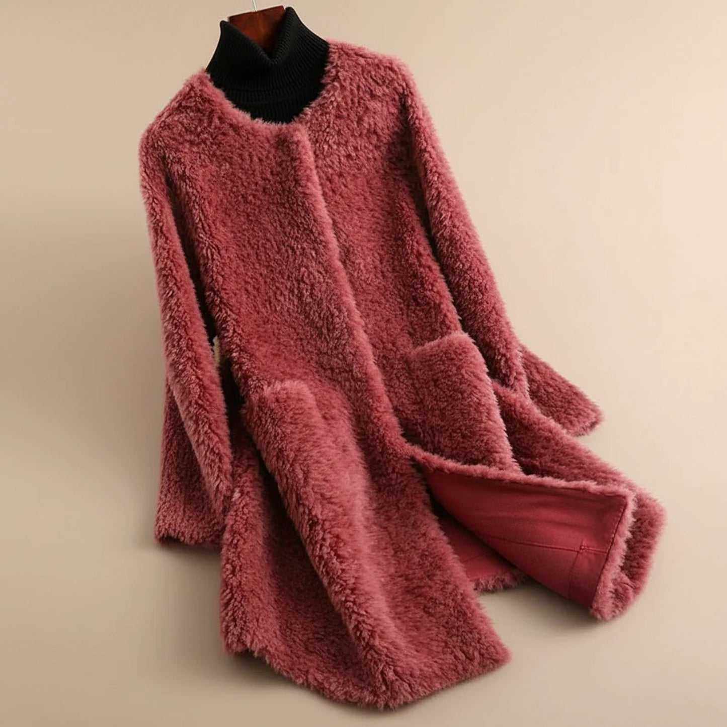Women's Teddy Coat Long Collarless