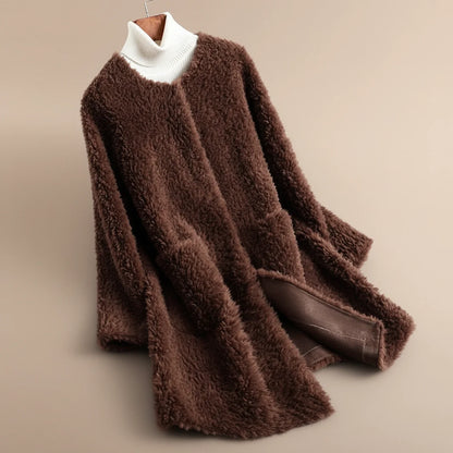 Women's Teddy Coat Long Collarless