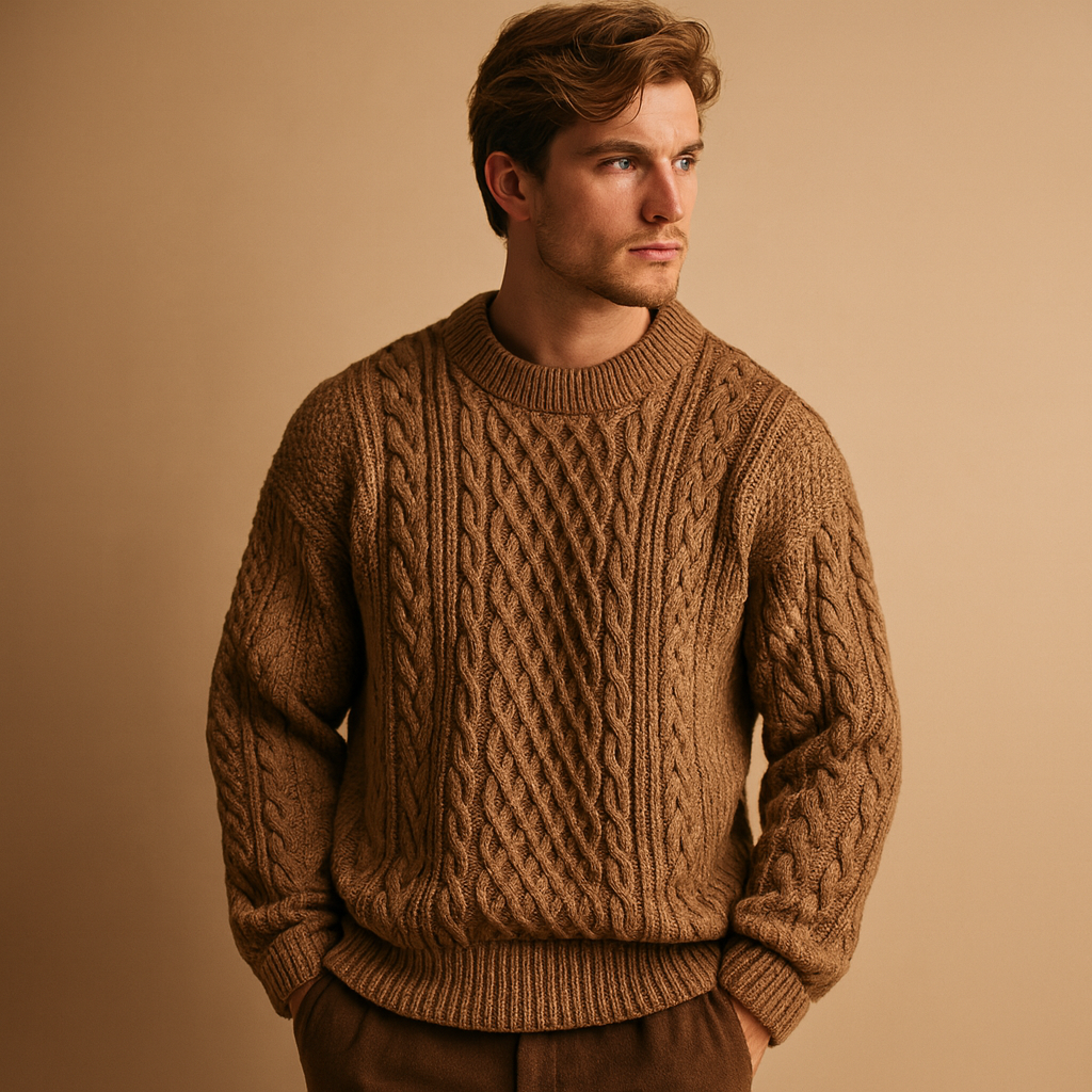 Relaxed Fit Men's Knit Crew Neck Sweater - VibreMode