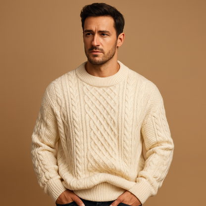 Men’s loose-fit knitted crewneck sweater in a solid color, designed for warmth, layering, and versatile casual styling.