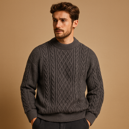 Men’s loose-fit knitted crewneck sweater in a solid color, designed for warmth, layering, and versatile casual styling.