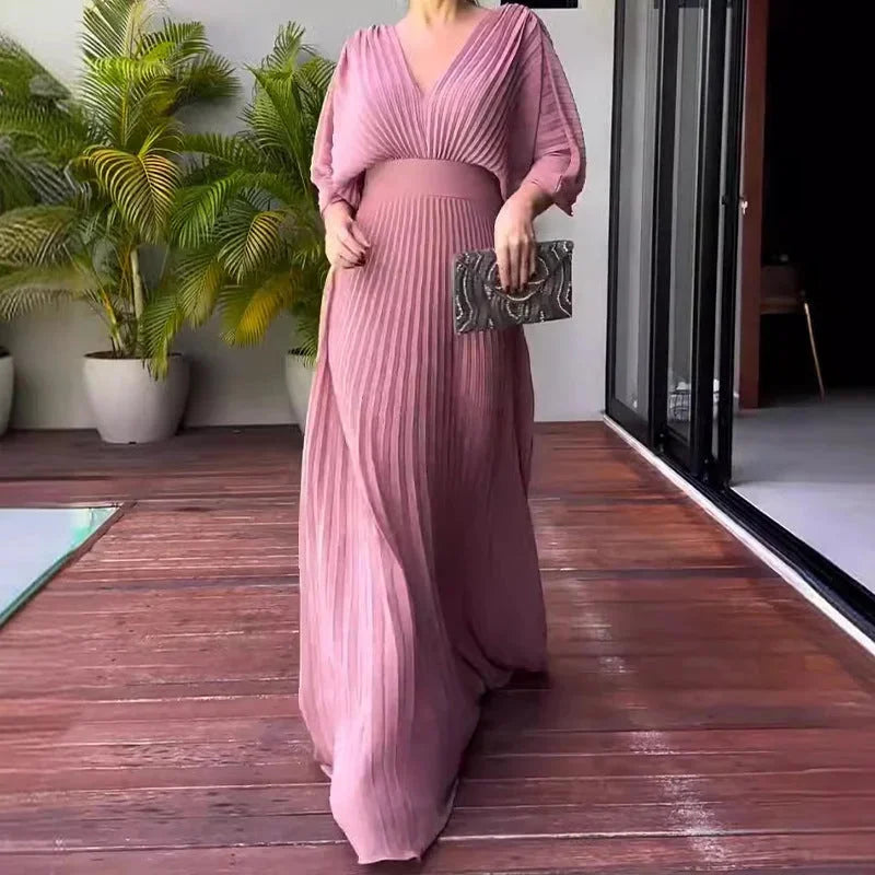 Elegant V-Neck Flowy Maxi Dress