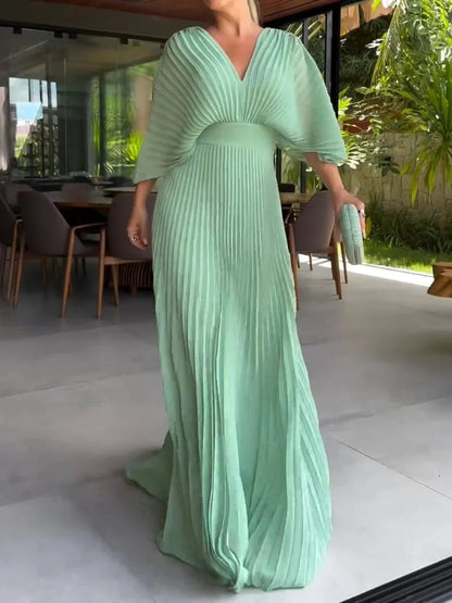 Elegant V-Neck Flowy Maxi Dress