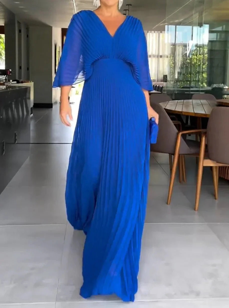 Elegant V-Neck Flowy Maxi Dress