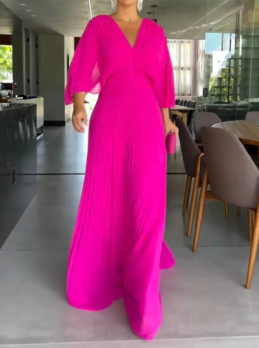 Elegant V-Neck Flowy Maxi Dress