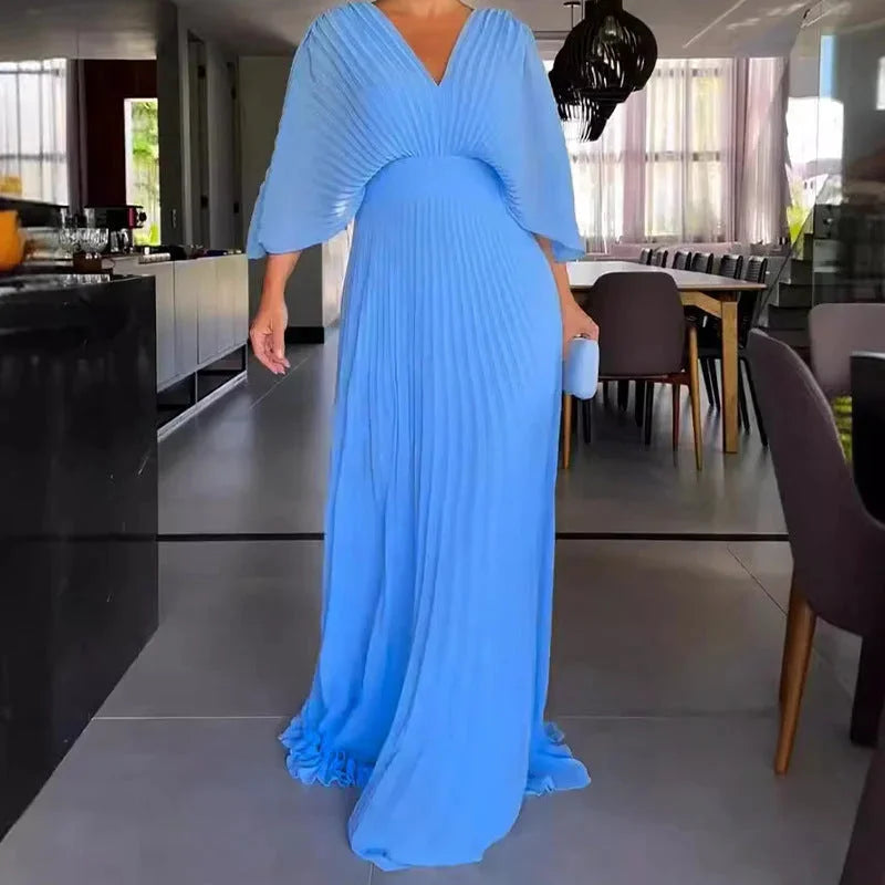 Elegant V-Neck Flowy Maxi Dress
