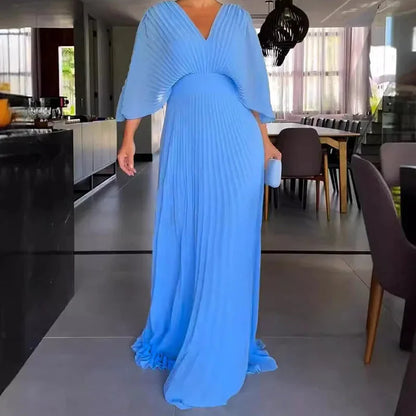 Elegant V-Neck Flowy Maxi Dress