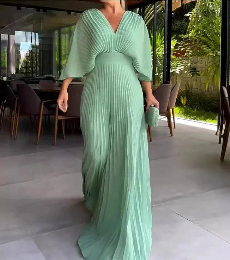 Elegant V-Neck Flowy Maxi Dress