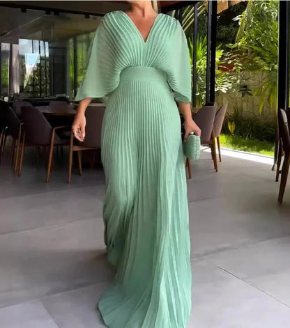 Elegant V-Neck Flowy Maxi Dress