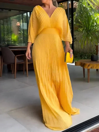 Elegant V-Neck Flowy Maxi Dress