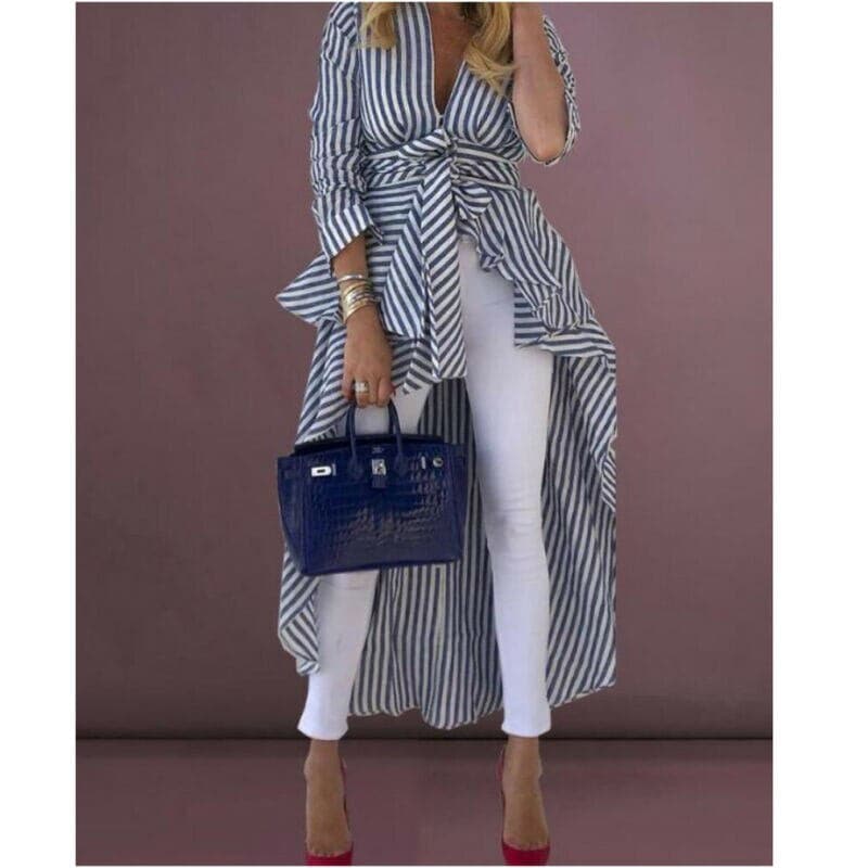 Women's Striped Blouse Tie Waist - VibreMode