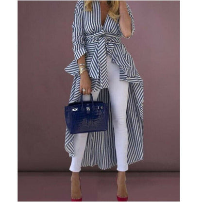 Women's Striped Blouse Tie Waist - VibreMode