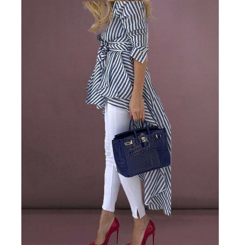 Image of Lucille | Women's Tie Waist Striped Blouse