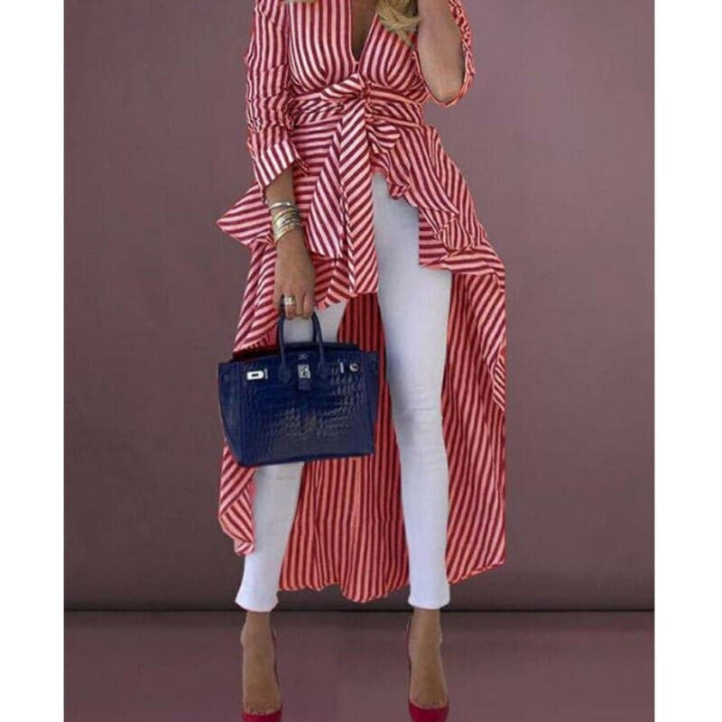 Image of Lucille | Women's Tie Waist Striped Blouse