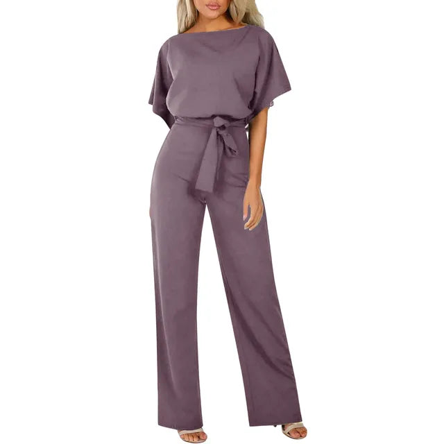 Women's Wide Leg Belted Jumpsuit