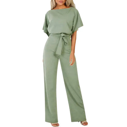 Women's Wide Leg Belted Jumpsuit - VibreMode