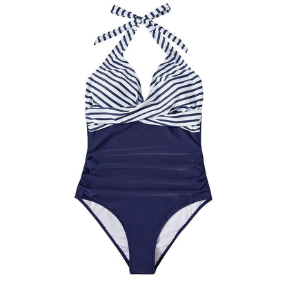 Women's Halter One-Piece Swimsuit Deep V-Neck Ruched Waist