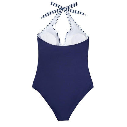 Women's Halter One-Piece Swimsuit Deep V-Neck Ruched Waist