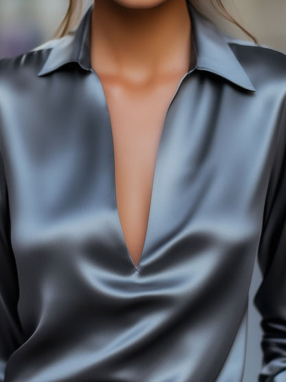 Elegant Ladies Pastel V-Neck Silk Top