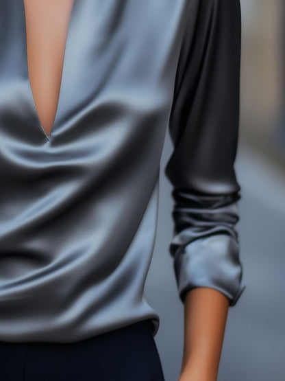 Elegant Ladies Pastel V-Neck Silk Top