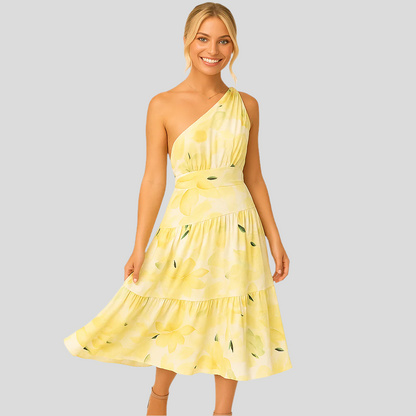 Women's One Shoulder A-Line Midi Dress - VibreMode