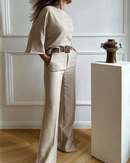 Lynne Women's Wide Leg Belted Jumpsuit Set - VibreMode