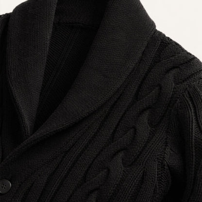 Men's Cable Knit Cardigan Shawl Collar Button Up