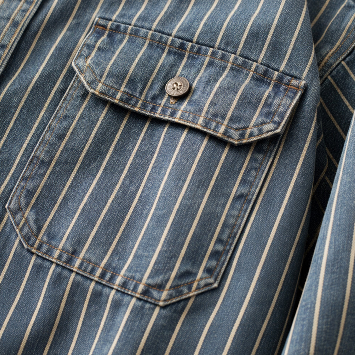 Men's Denim Shirt Jacket Vertical Stripe Blue